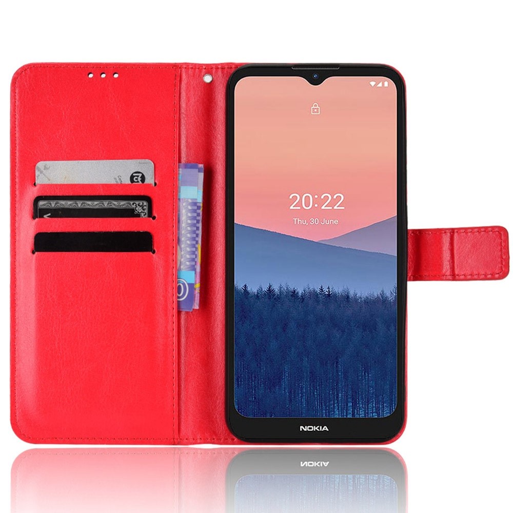 Crazy Horse Texture Case for Nokia C21 4G, Stand Wallet Function PU Leather Full Body Protection Phone Cover Shell - Red-2