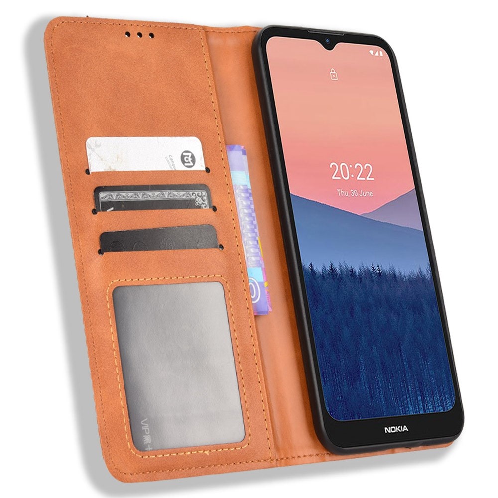 For Nokia C21 4G Stand Wallet Feature PU Leather Retro Texture Anti-shock Cell Phone Case Shell - Brown-2