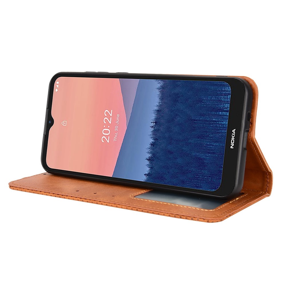For Nokia C21 4G Stand Wallet Feature PU Leather Retro Texture Anti-shock Cell Phone Case Shell - Brown-3