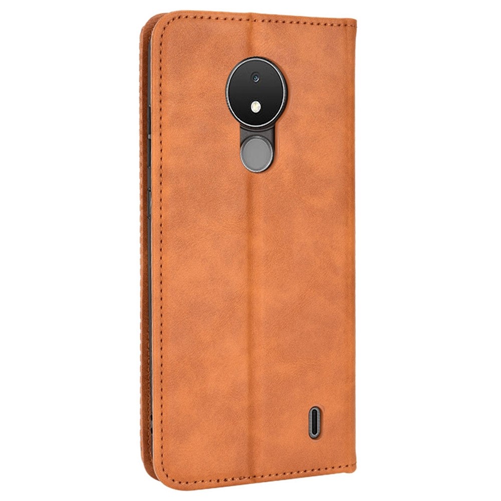 For Nokia C21 4G Stand Wallet Feature PU Leather Retro Texture Anti-shock Cell Phone Case Shell - Brown-7