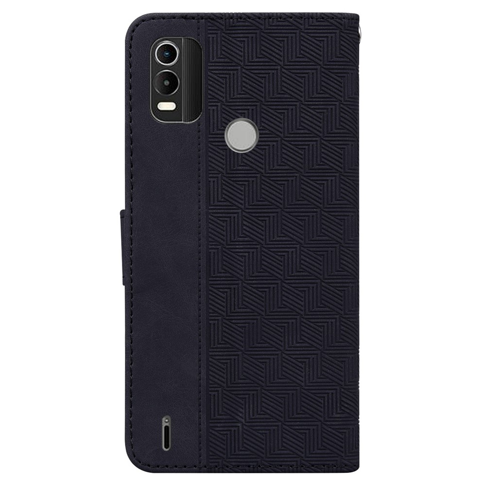 Geometry Pattern Imprinted PU Leather Case for Nokia C21 Plus, Stand Wallet Magnetic Closure Phone Cover with Strap - Black-7