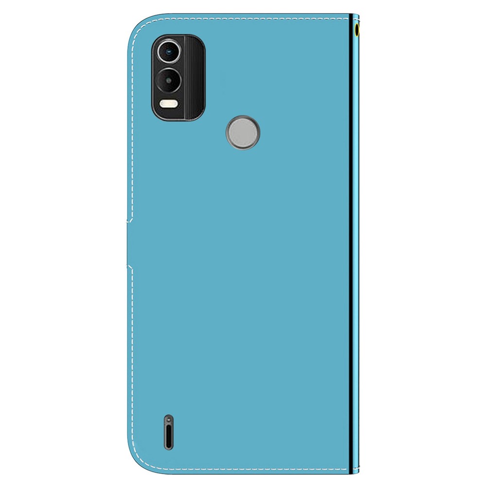 Mirror-like Surface Anti-scratch Leather Case for Nokia C21 Plus, Folio Flip Stand Wallet Phone Cover with Strap - Blue-8
