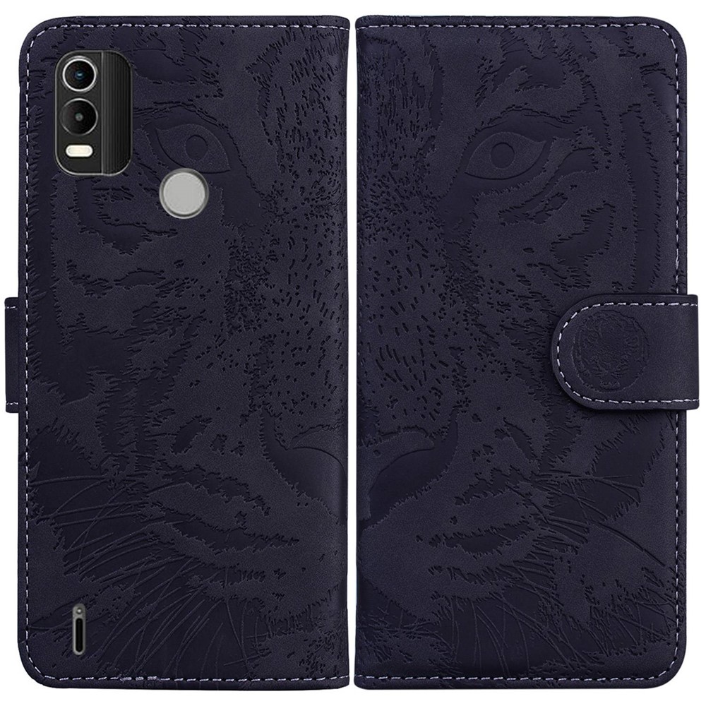 PU Leather Imprinting Tiger Pattern Case for Nokia C21 Plus, Foldable Stand Wallet Cell Phone Cover - Black-1