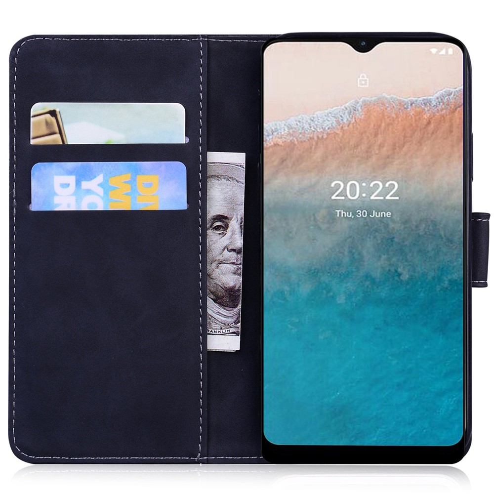 PU Leather Imprinting Tiger Pattern Case for Nokia C21 Plus, Foldable Stand Wallet Cell Phone Cover - Black-2