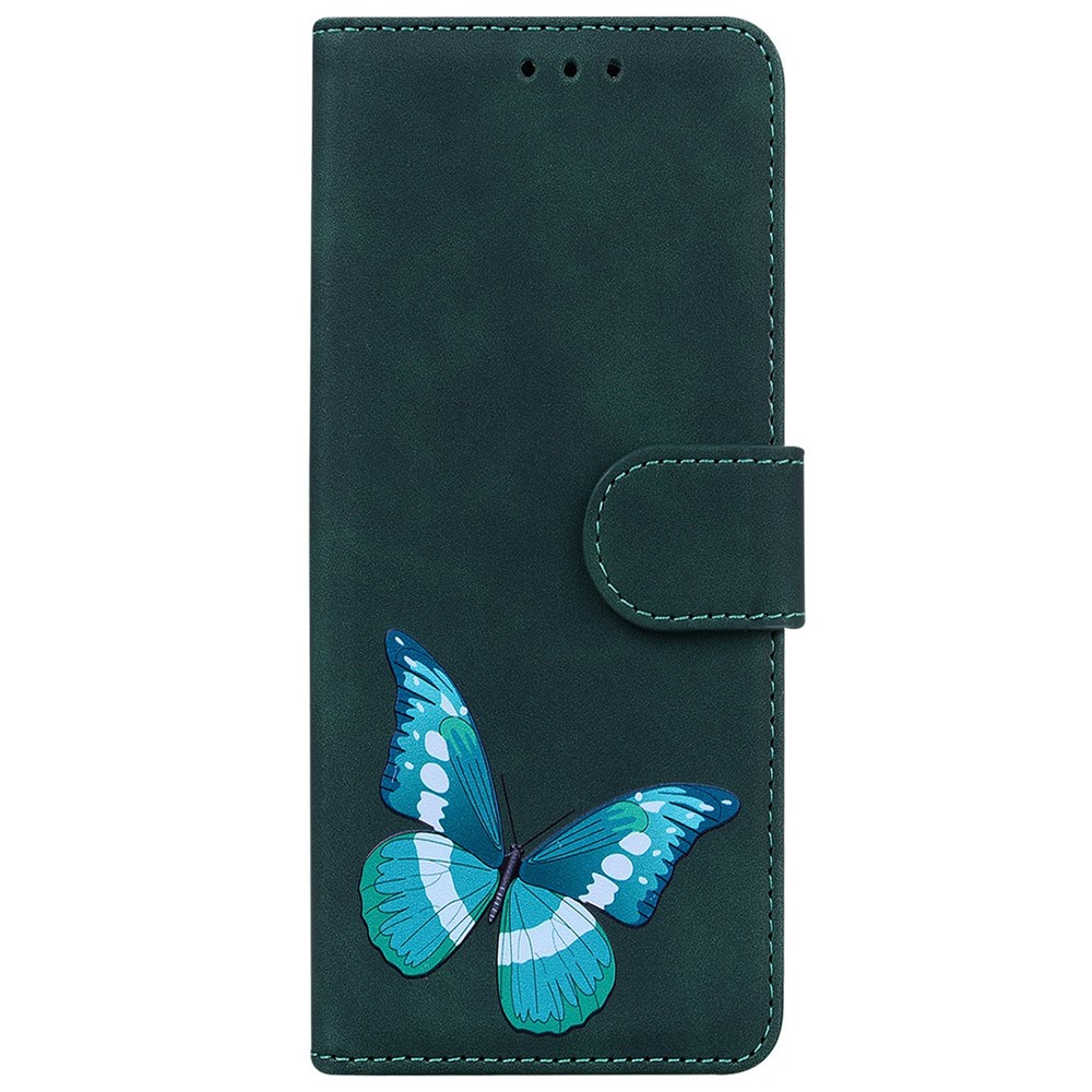 For Nokia C21 Plus Skin-touch PU Leather Anti-scratch Flip Case Stand Butterfly Pattern Printing Wallet Phone Protective Cover - Green-7