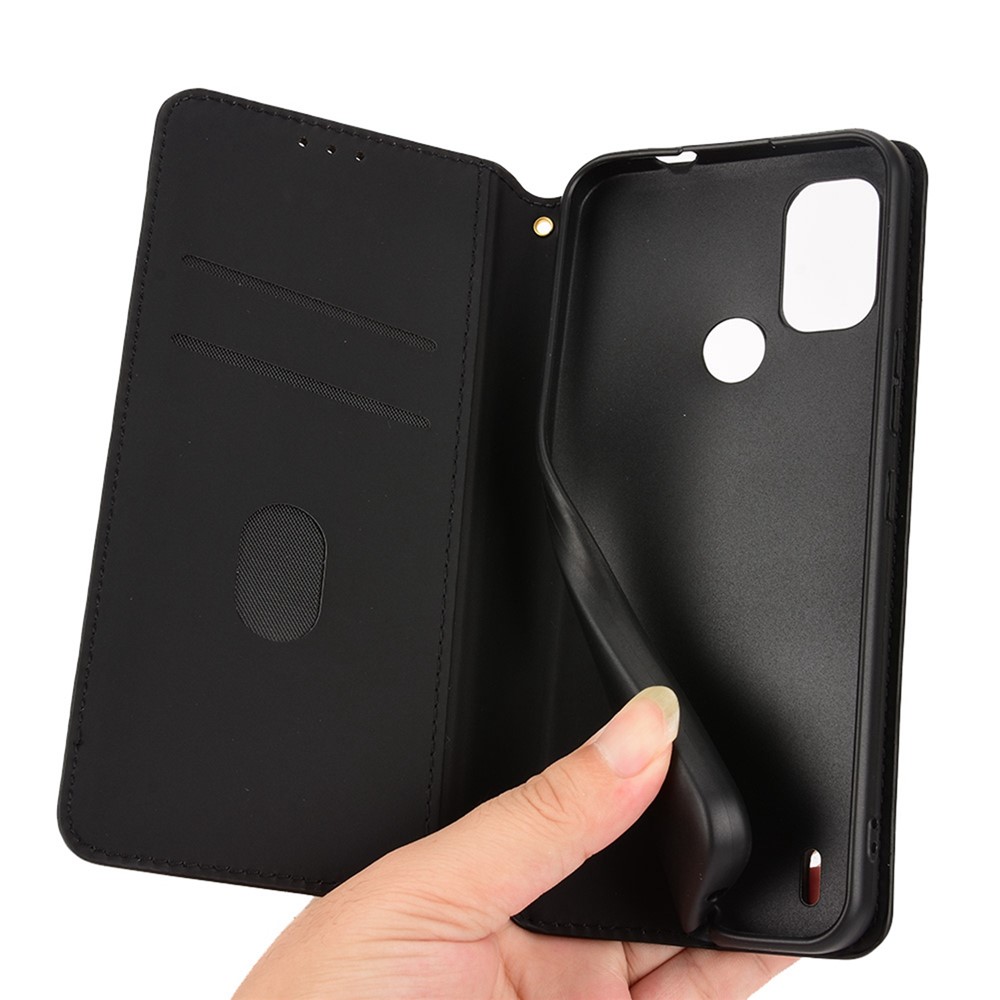 Rhombus Pattern Imprinted Stand Case for Nokia C21 Plus, PU Leather + TPU Wallet Magnetic Absorption Phone Cover - Black-7