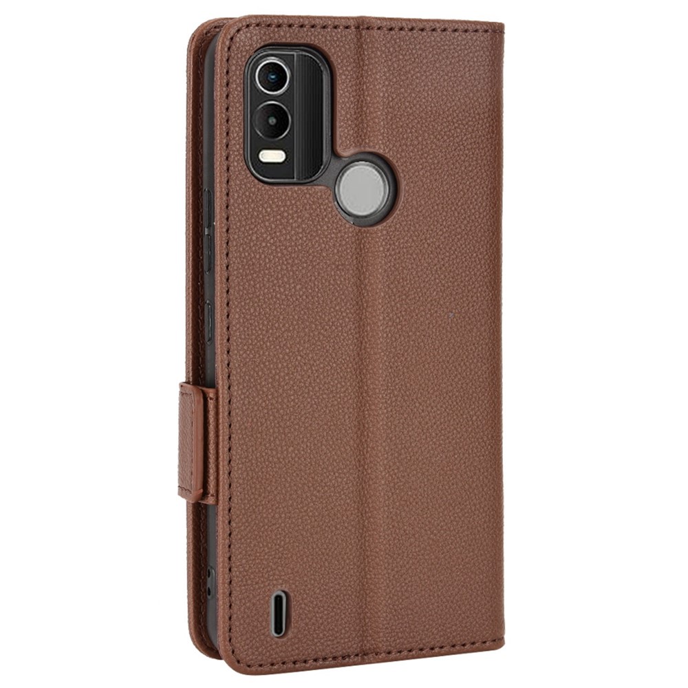 Litchi Texture Magnetic Clasp Phone Case for Nokia C21 Plus, PU Leather Stand Wallet Cover - Brown-8