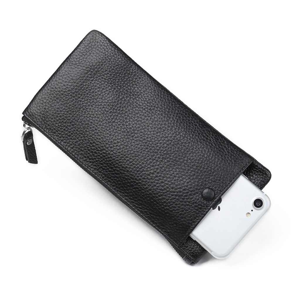 JINBAOLAI Men's Cowhide Leather Wallet Multi Card Slots Purse Phone Pouch Case - Black-2