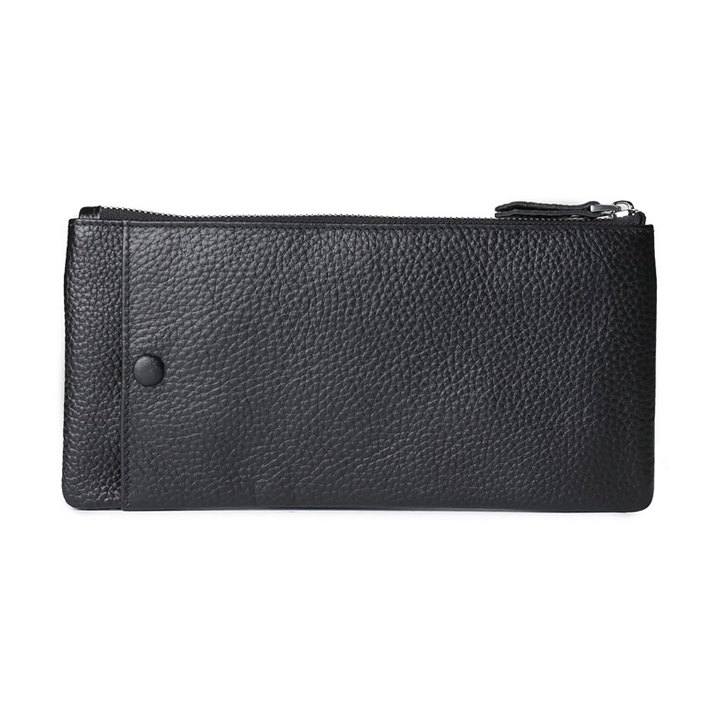 JINBAOLAI Men's Cowhide Leather Wallet Multi Card Slots Purse Phone Pouch Case - Black-4