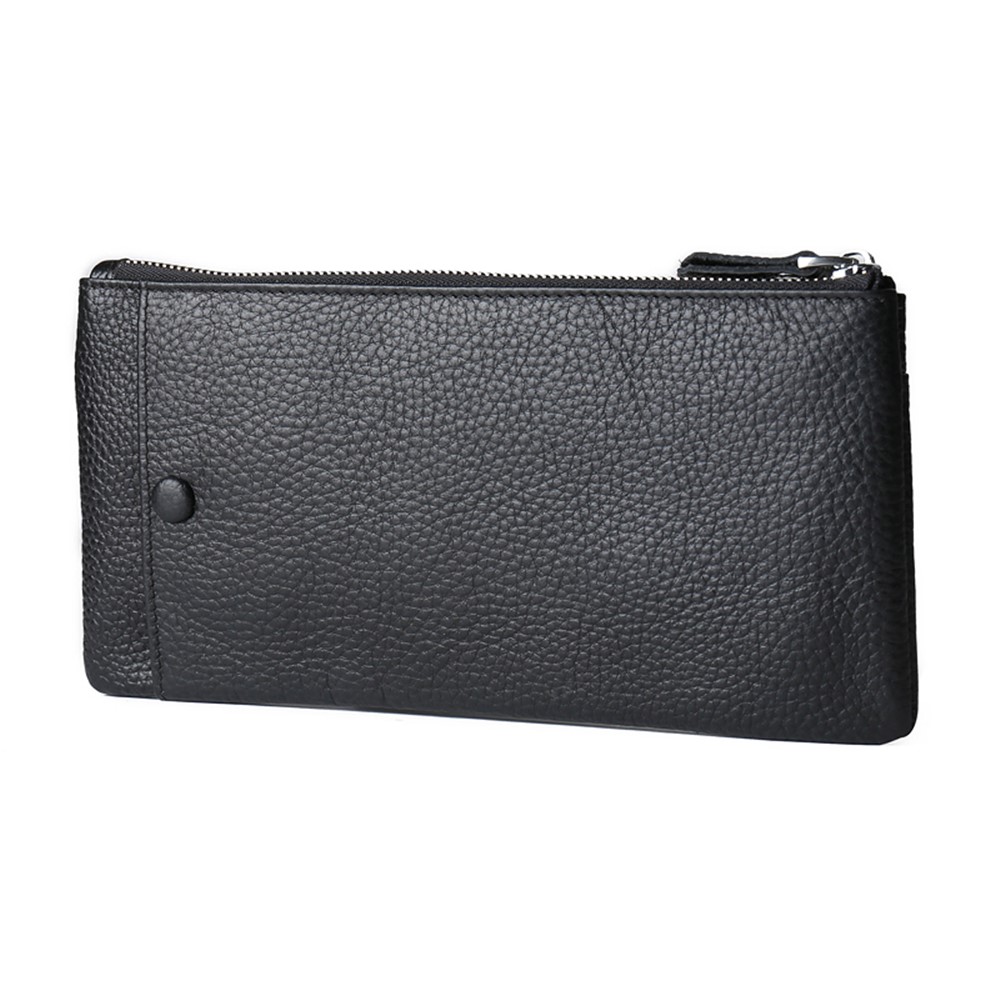 JINBAOLAI Men's Cowhide Leather Wallet Multi Card Slots Purse Phone Pouch Case - Black-5