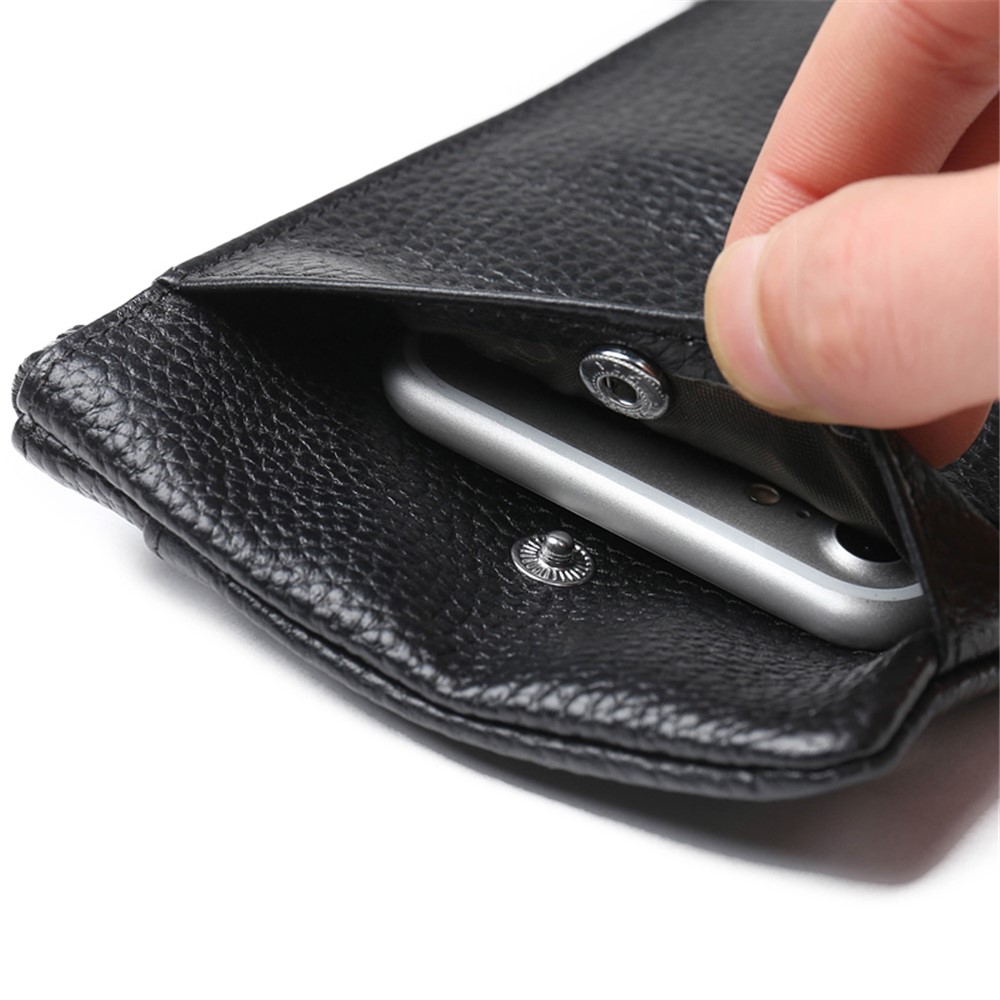 JINBAOLAI Men's Cowhide Leather Wallet Multi Card Slots Purse Phone Pouch Case - Black-7