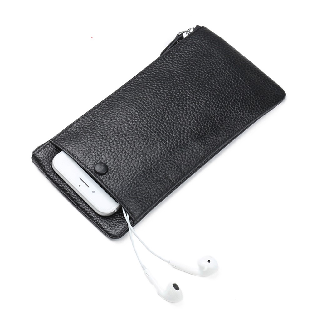 JINBAOLAI Men's Cowhide Leather Wallet Multi Card Slots Purse Phone Pouch Case - Black-8