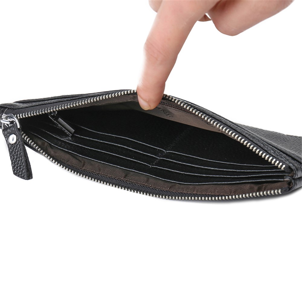 JINBAOLAI Men's Cowhide Leather Wallet Multi Card Slots Purse Phone Pouch Case - Black-9