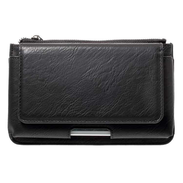 Universal Leather Waist Bag Pouch with Zipper Pocket for iPhone 7 Plus, Size: 159 x 80 x 1.2cm - Black-2