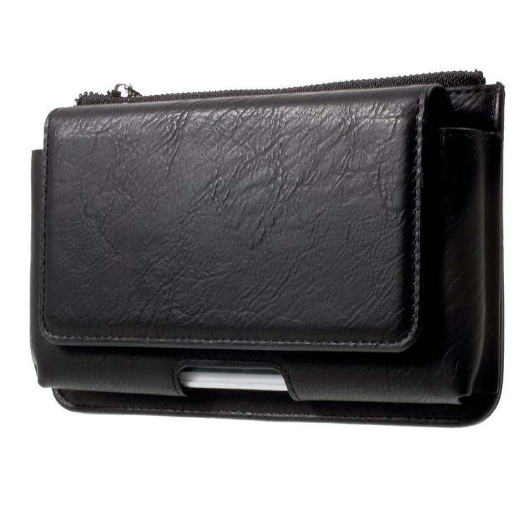 Universal Leather Waist Bag Pouch with Zipper Pocket for iPhone 7 Plus, Size: 159 x 80 x 1.2cm - Black-3