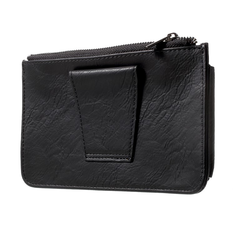 Universal Leather Waist Bag Pouch with Zipper Pocket for iPhone 7 Plus, Size: 159 x 80 x 1.2cm - Black-4