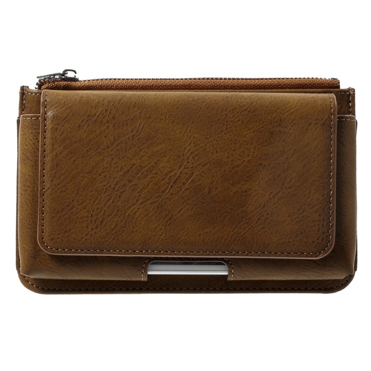 Bolsa de cintura de couro universal com bolso Zipper para iPhone 7 Plus, porte: 159 x 80 x 12mm - Castanho-2