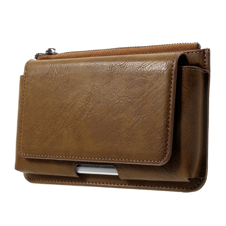 Bolsa de cintura de couro universal com bolso Zipper para iPhone 7 Plus, porte: 159 x 80 x 12mm - Castanho-3