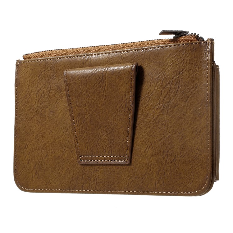Bolsa de cintura de couro universal com bolso Zipper para iPhone 7 Plus, porte: 159 x 80 x 12mm - Castanho-4