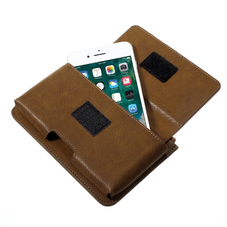Bolsa de cintura de couro universal com bolso Zipper para iPhone 7 Plus, porte: 159 x 80 x 12mm - Castanho-5
