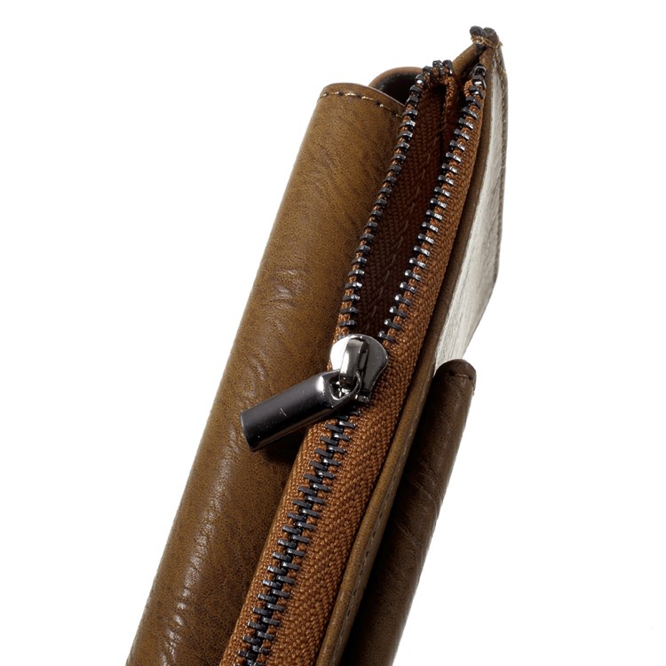 Bolsa de cintura de couro universal com bolso Zipper para iPhone 7 Plus, porte: 159 x 80 x 12mm - Castanho-7