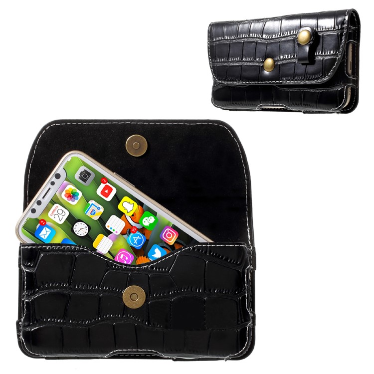 Crocodile Texture Universal Belt Clip PU Leather Holster Pouch for Samsung Galaxy S7 / iPhone 7 - Black-1