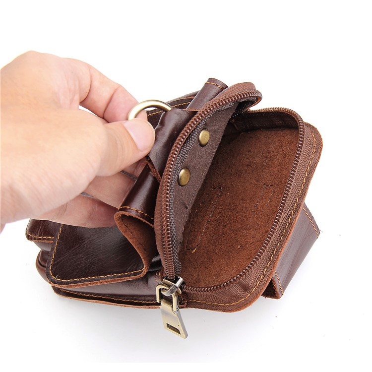 Universal Crazy Horse Genuine Leather Vertical Holster Pouch Waist Bag for iPhone 8 Plus/8 etc. - Coffee-10