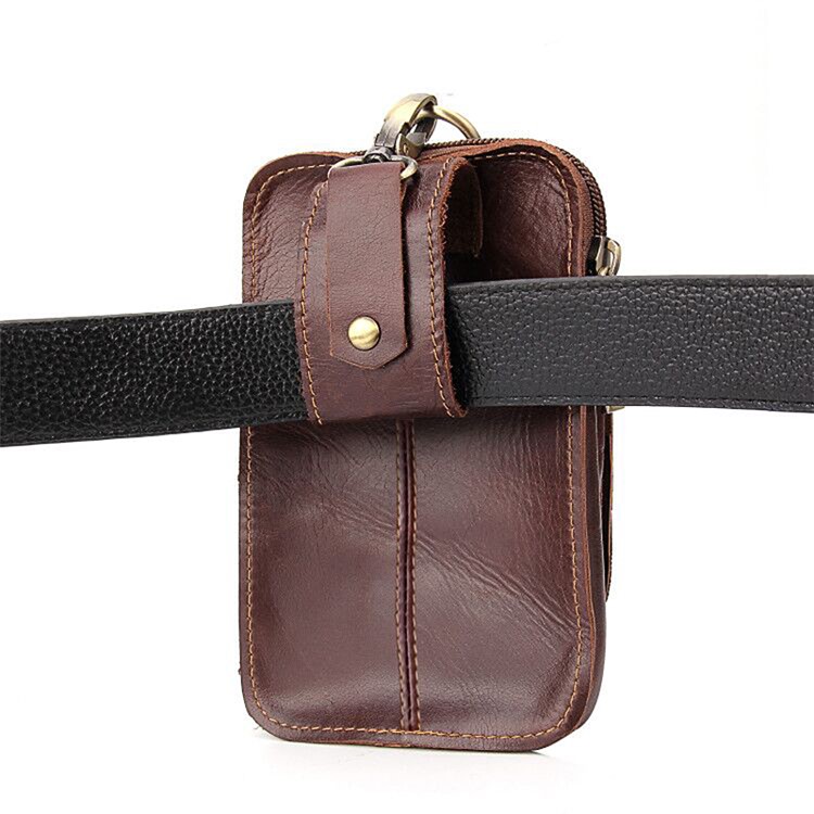 Universal Crazy Horse Genuine Leather Vertical Holster Pouch Waist Bag for iPhone 8 Plus/8 etc. - Coffee-11