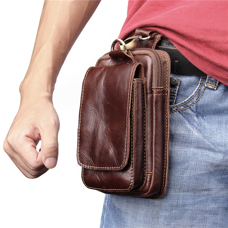 Universal Crazy Horse Genuine Leather Vertical Holster Pouch Waist Bag for iPhone 8 Plus/8 etc. - Coffee-12