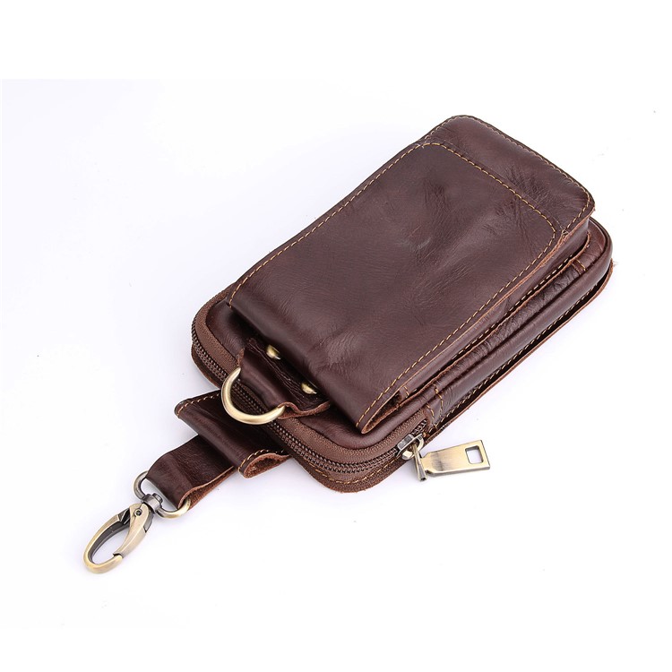 Universal Crazy Horse Genuine Leather Vertical Holster Pouch Waist Bag for iPhone 8 Plus/8 etc. - Coffee-3
