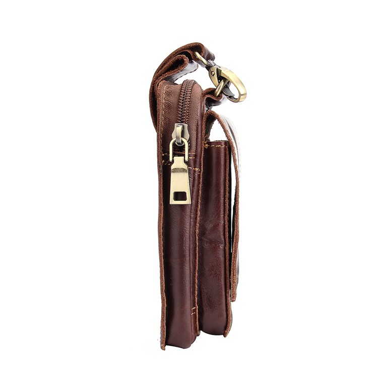 Universal Crazy Horse Genuine Leather Vertical Holster Pouch Waist Bag for iPhone 8 Plus/8 etc. - Coffee-5