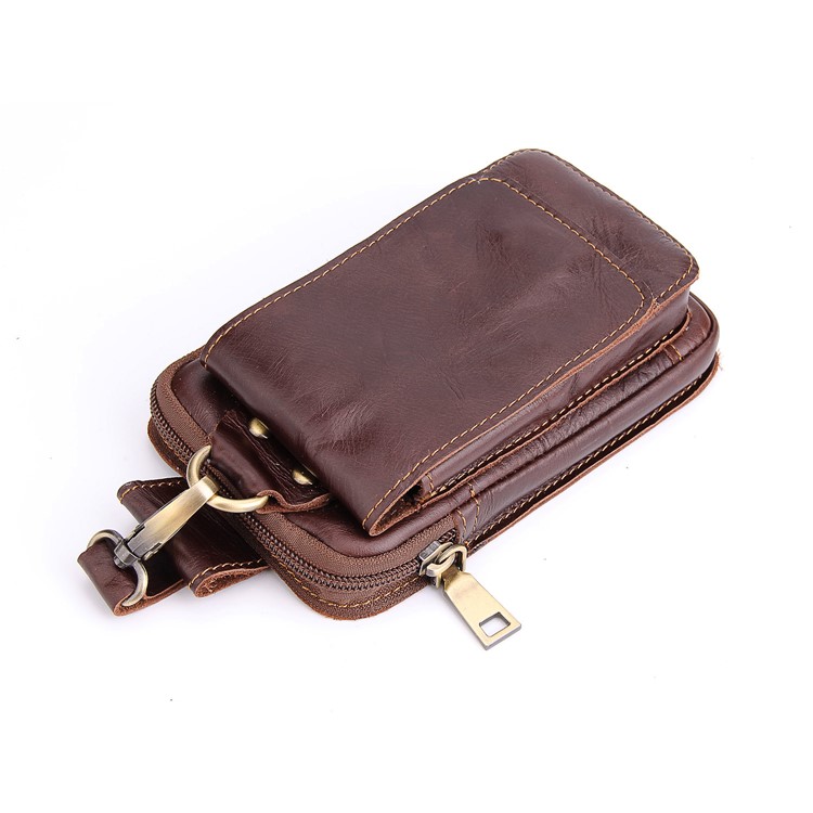 Universal Crazy Horse Genuine Leather Vertical Holster Pouch Waist Bag for iPhone 8 Plus/8 etc. - Coffee-6
