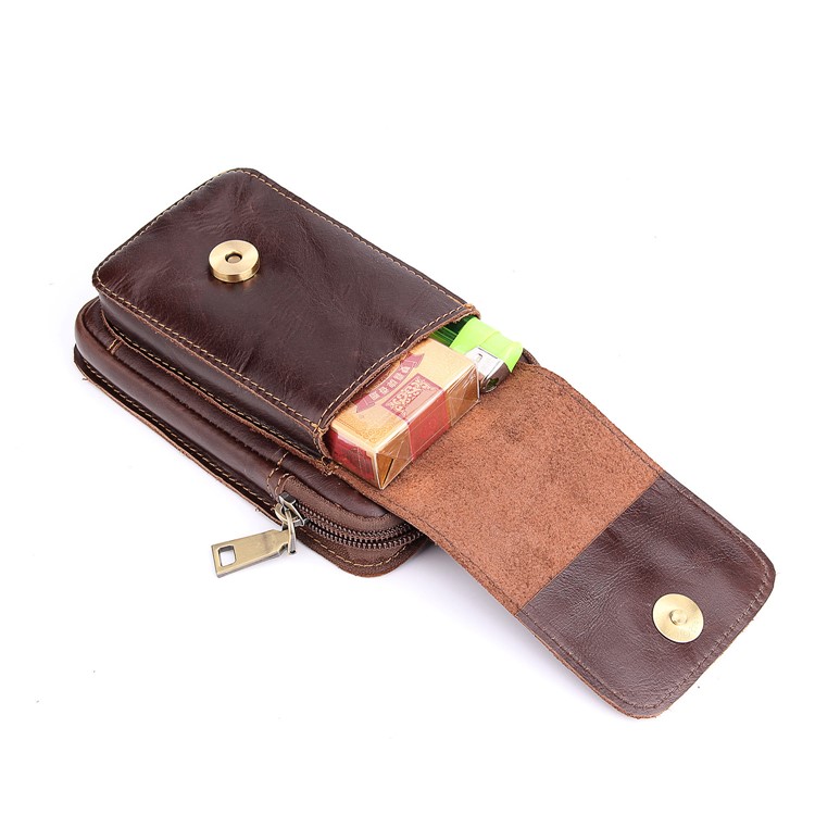 Vertical Design Crazy Horse Cowhide Leather Holster Pouch Waist Bag for 5.7-inch Phone - Style 002