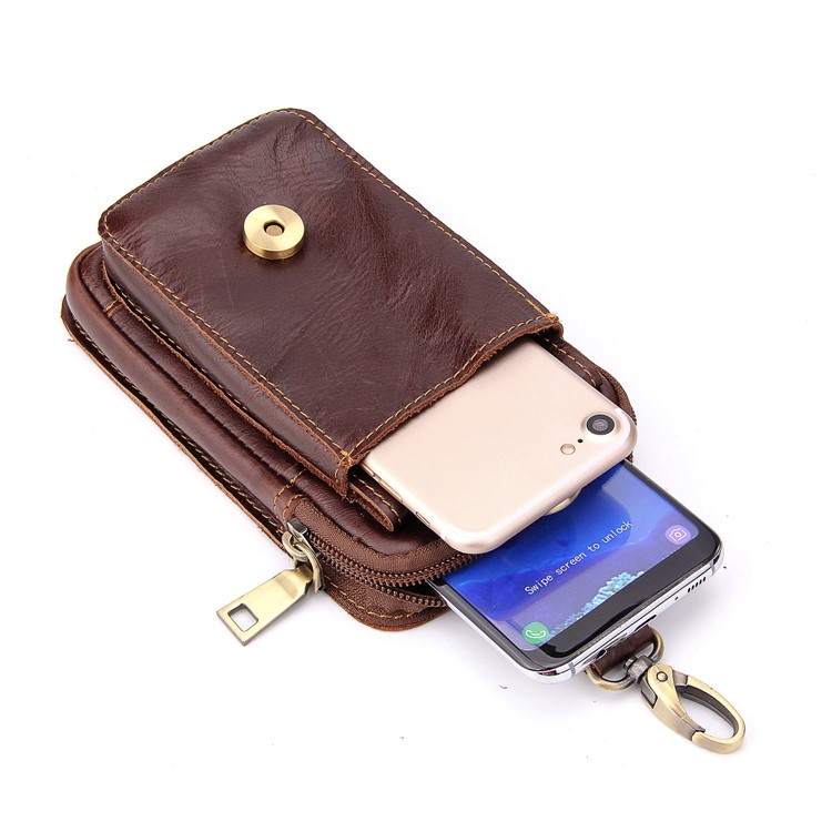 Universal Crazy Horse Genuine Leather Vertical Holster Pouch Waist Bag for iPhone 8 Plus/8 etc. - Coffee-8