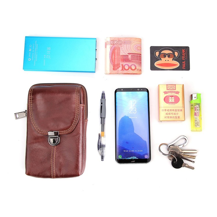 Universal Crazy Horse Genuine Leather Vertical Holster Pouch Bag for Samsung Note 8/S8 Plus etc. - Coffee-10