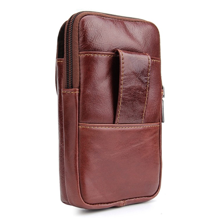 Universal Crazy Horse Genuine Leather Vertical Holster Pouch Bag for Samsung Note 8/S8 Plus etc. - Coffee-2