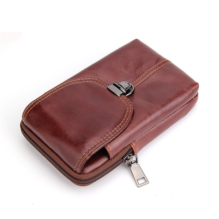 Universal Crazy Horse Genuine Leather Vertical Holster Pouch Bag for Samsung Note 8/S8 Plus etc. - Coffee-4