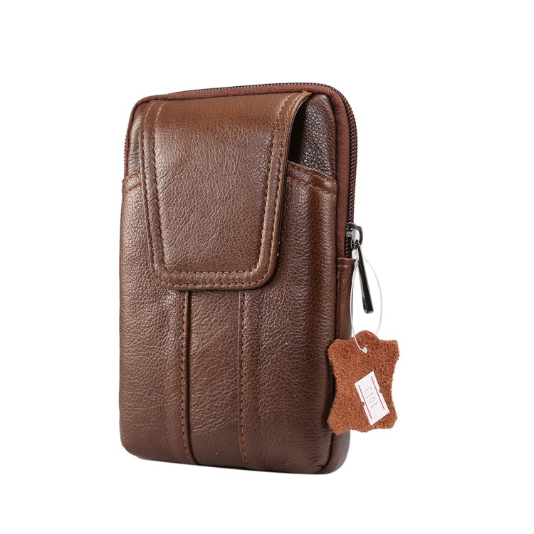 Universal Echtleder Reißverschluss Vertikale Tasche für Samsung S8 / S8 Plus, Größe: 16.5x10.7x2.0cm - Braun-1