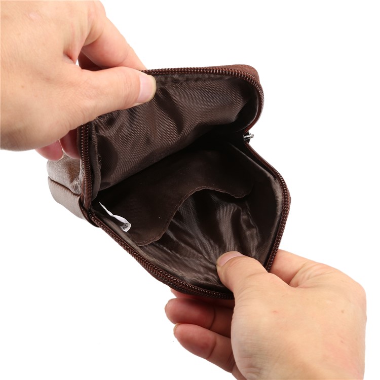 Universal Echtleder Reißverschluss Vertikale Tasche für Samsung S8 / S8 Plus, Größe: 16.5x10.7x2.0cm - Braun-11