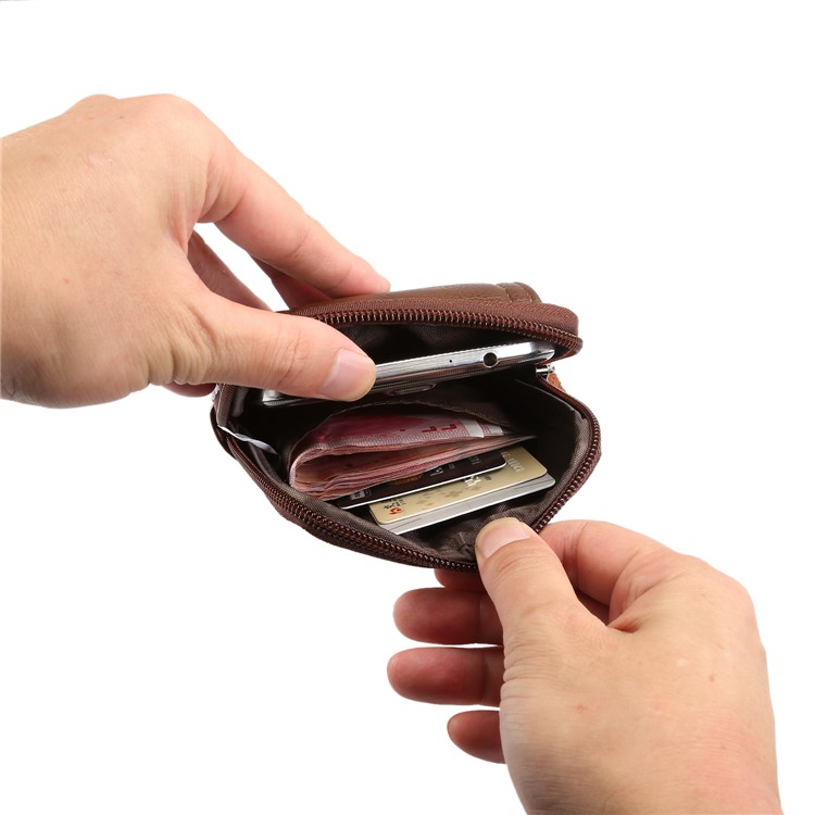 Universal Echtleder Reißverschluss Vertikale Tasche für Samsung S8 / S8 Plus, Größe: 16.5x10.7x2.0cm - Braun-12