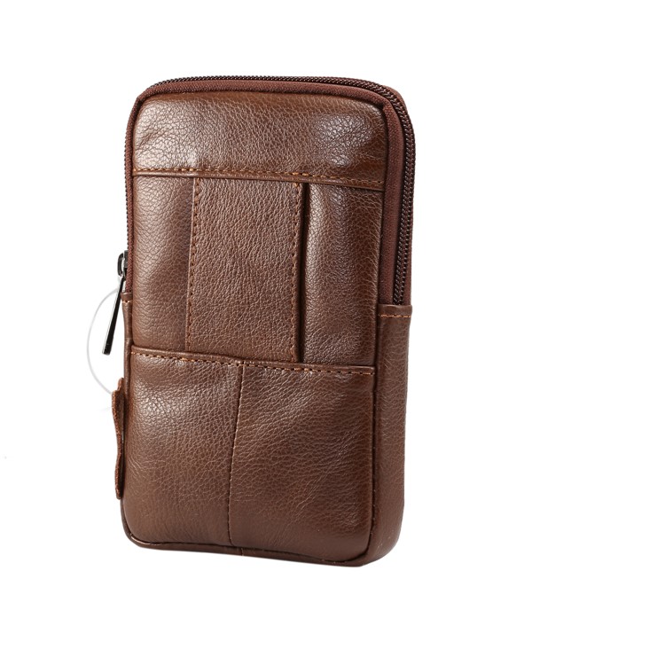 Universal Echtleder Reißverschluss Vertikale Tasche für Samsung S8 / S8 Plus, Größe: 16.5x10.7x2.0cm - Braun-2