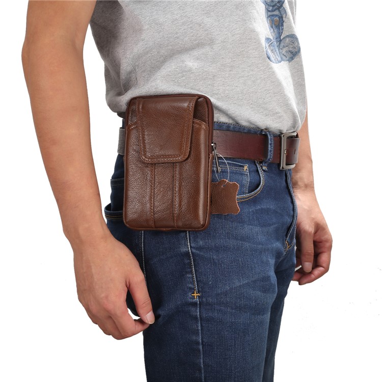 Universal Echtleder Reißverschluss Vertikale Tasche für Samsung S8 / S8 Plus, Größe: 16.5x10.7x2.0cm - Braun-3