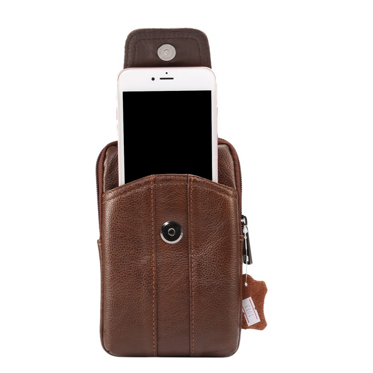 Universal Echtleder Reißverschluss Vertikale Tasche für Samsung S8 / S8 Plus, Größe: 16.5x10.7x2.0cm - Braun-4