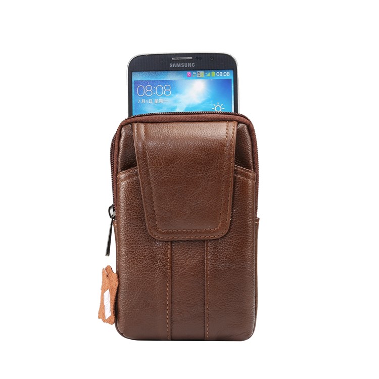Universal Echtleder Reißverschluss Vertikale Tasche für Samsung S8 / S8 Plus, Größe: 16.5x10.7x2.0cm - Braun-5