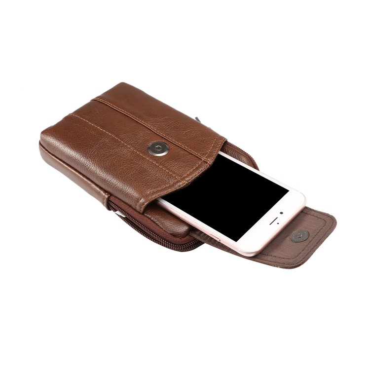 Universal Echtleder Reißverschluss Vertikale Tasche für Samsung S8 / S8 Plus, Größe: 16.5x10.7x2.0cm - Braun-6