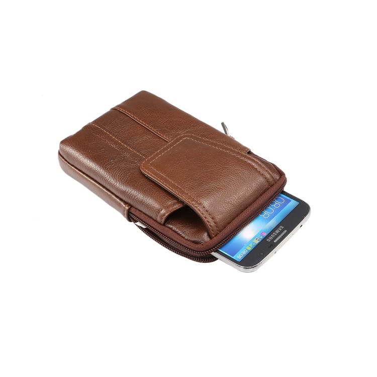 Universal Echtleder Reißverschluss Vertikale Tasche für Samsung S8 / S8 Plus, Größe: 16.5x10.7x2.0cm - Braun-7