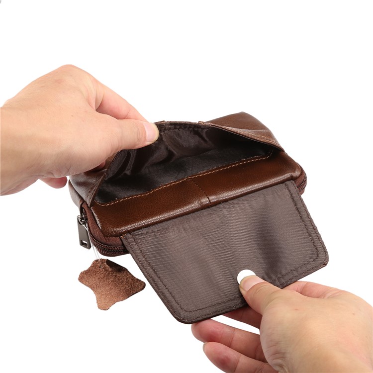 Universal Genuine Leather Wasit Pouch Bag for iPhone 8 Plus/7 Plus, Size: 16x10x2.0cm - Brown-10
