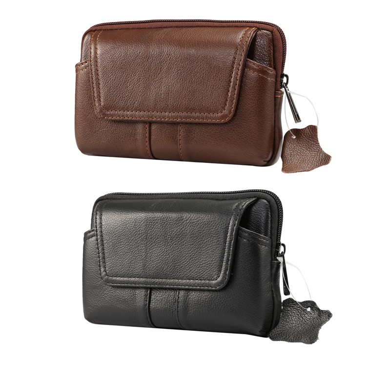 Universal Genuine Leather Wasit Pouch Bag for iPhone 8 Plus/7 Plus, Size: 16x10x2.0cm - Brown-13