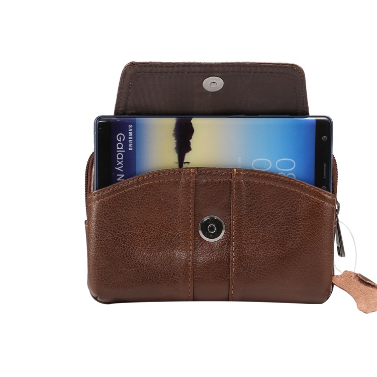 Universelle Echte Leder -wasit -beutel -tasche Für Iphone 8 Plus/7 Plus, Größe: 16x10x2,0 cm - Braun-4