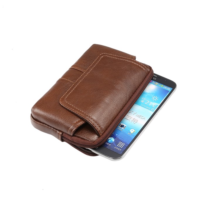 Universal Genuine Leather Wasit Pouch Bag for iPhone 8 Plus/7 Plus, Size: 16x10x2.0cm - Brown-7